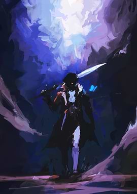 Warrior with Sword in Dramatic Lighting