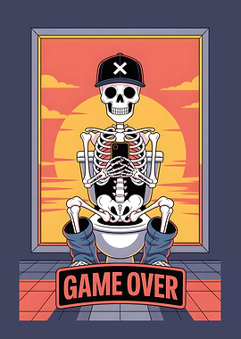 Skeleton Gamer on Toilet
