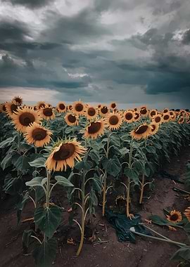 Stormy Sky Over Sunflower Field