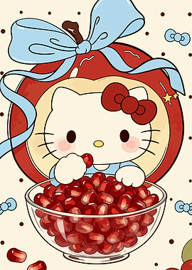 Hello Kitty Eating Pomegranate Seeds