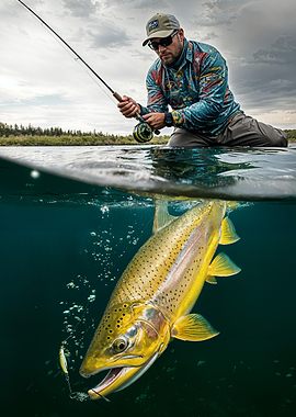 Fisherman catches a golden trout
