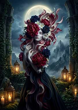 Gothic Moonlit Floral Woman