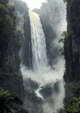 Misty Jungle Waterfall