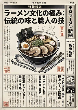 Vintage Japanese Ramen Newspaper Article