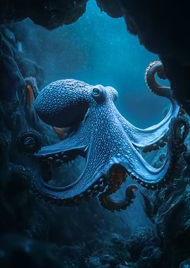 Octopus in Underwater Cave