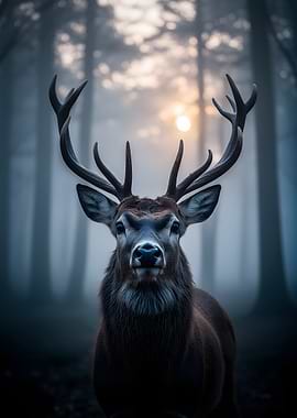 Majestic Stag in Misty Forest
