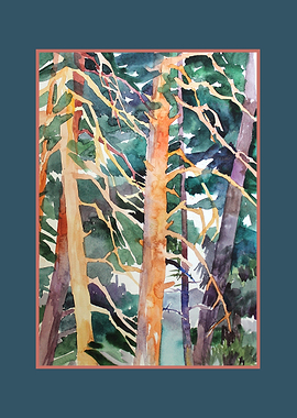 Watercolor Painting of Forest Trees