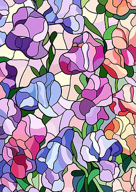 Stained Glass Sweet Pea Floral Pattern