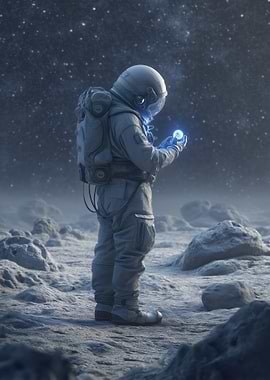 Astronaut holding Glowing Orb in Space