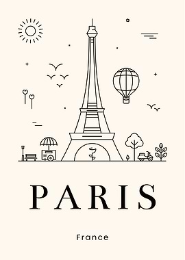 Paris Eiffel Tower Line Art