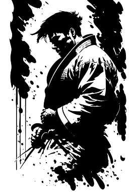 Martial Artist in Black and White