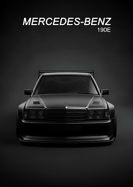 Black Mercedes-Benz 190E sport poster