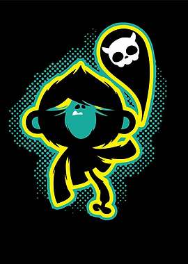 Cartoon Monkey with Skull Thought Bubble