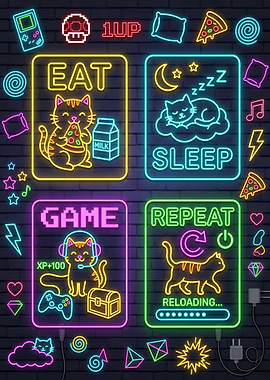 Gamer Cat in Neon Lights Gaming