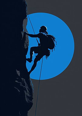 Rock Climber Silhouette Blue Moon Wall Art