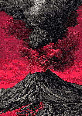Volcano Eruption with Lava and Smoke