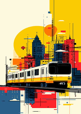 Modern City Train at Sunset