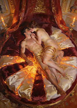 Romantic Embrace in Opulent Bedroom