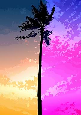 Silhouette of a Palm Tree at Sunset