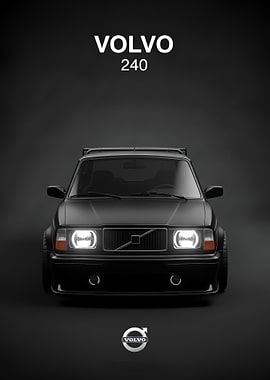 black Volvo 240 Car Poster