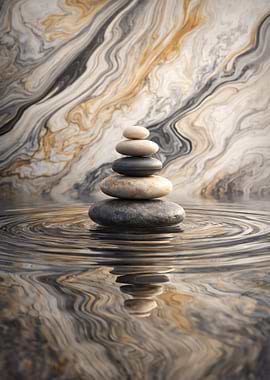 Zen Stones Stacked on Water