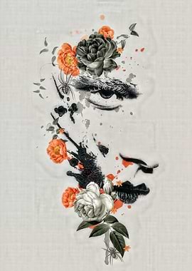 Surreal Floral Face with Spiders