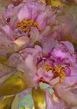 Pink Peonies with Gold Accents