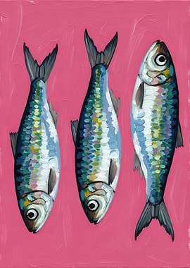 Three Sardines on Pink Background