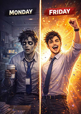 Meme Absurd Monday vs Friday Office Worker