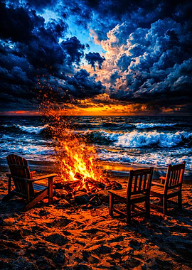 Beach Bonfire at Sunset