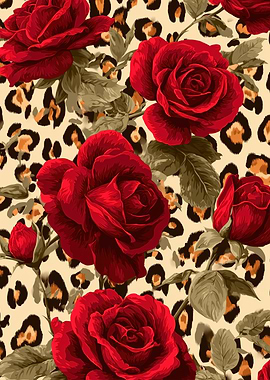 Red Roses on Leopard Print