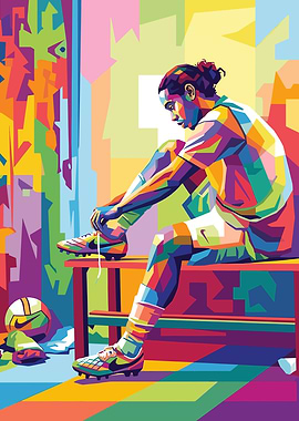 Ronaldinho Tying Shoelaces in Pop Art Style