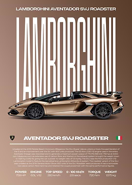 Lamborghini Aventador SVJ Roadster Car Poster