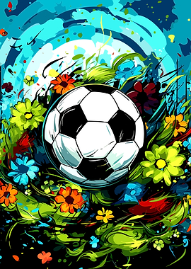 Soccer Ball Amidst Vibrant Flowers