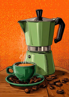 Green Coffee Maker and Cup