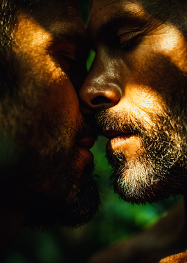 Two Bearded Men Intimate Kissing Portrait