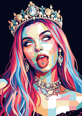Pop Art Queen with Crown and Jewelry