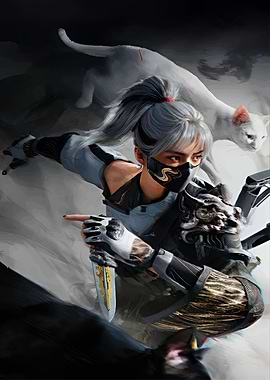 Ninja with Cat and Knife