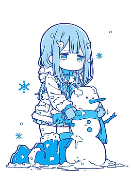 Cute Anime Girl Building a Snowman