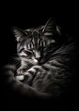 Sleeping Tabby Cat in Dramatic Light