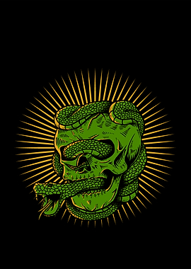 Green Skull Wrapped in Snake