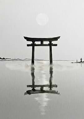 Minimalist Japanese Torii Reflection