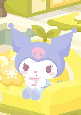 Kuromi with a cup of tea