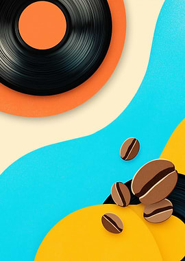Vinyl Record and Coffee Beans