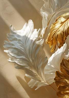 Gold and White Leaf Wall Art