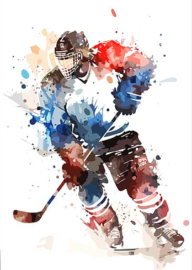 Watercolor Hockey Player