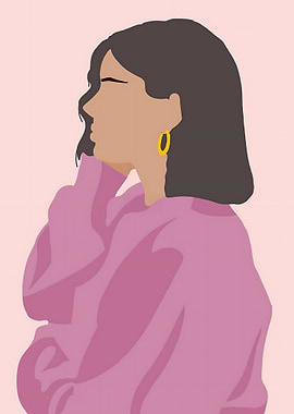 Woman in Pink Sweatshirt with Gold Hoop Earring