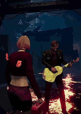 Couple with Guitar in Post-Apocalyptic Setting