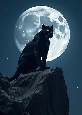 Black Panther Under Full Moon