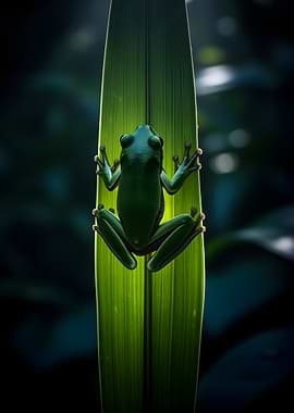 Green Tree Frog on Leaf